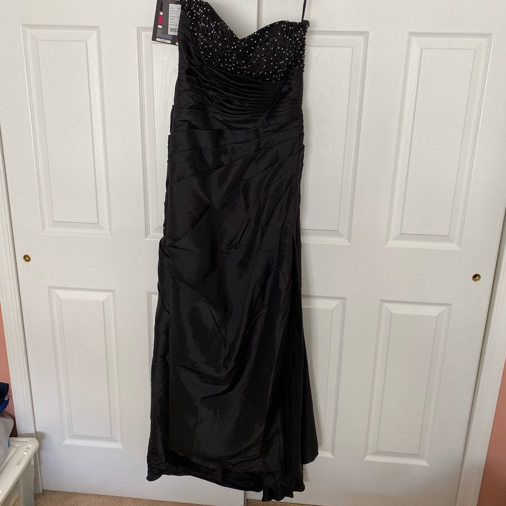 Formal black taffeta dress, w/embellishment and shrug, size 12. VM Collection.